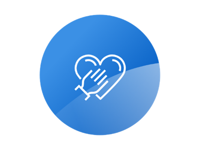 Blue gradiant circle with Common Decency icon inside