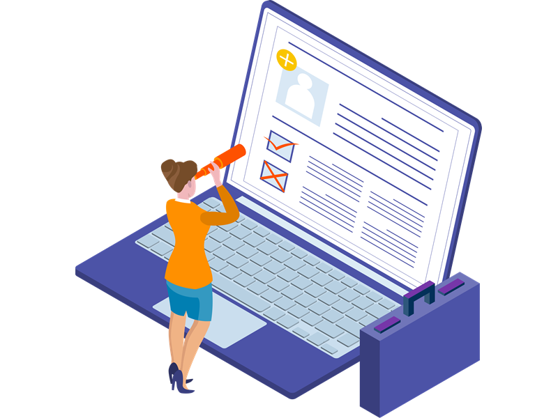 Illustration Of Recruiter Looking Through Resumes And Giving Reviews.