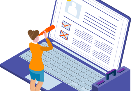 Illustration Of Recruiter Looking Through Resumes And Giving Reviews.