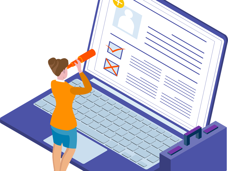 Illustration Of Recruiter Looking Through Resumes And Giving Reviews.
