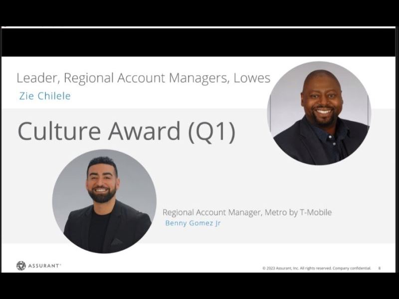 Assurant Employee, Benny Gomez, being recognized for being Lead Regional Account Manager