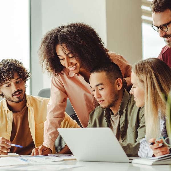 Group of college students working together