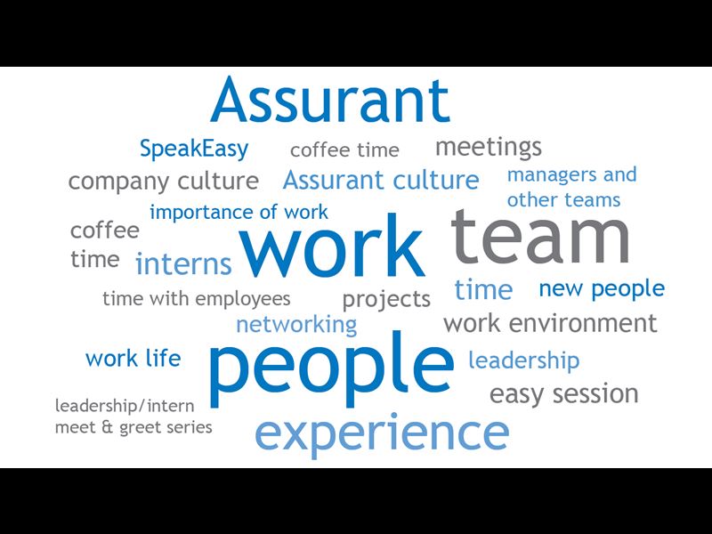 Wordcloud of feedback from Assurant India internship program