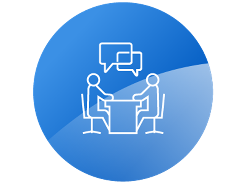 Interview icon on blue background